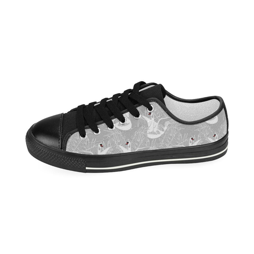 white swan gray background Kids' Boys' Girls' Low Top Canvas Shoes Black