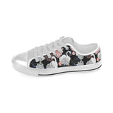 white swan blooming flower pattern Men's Low Top Shoes White