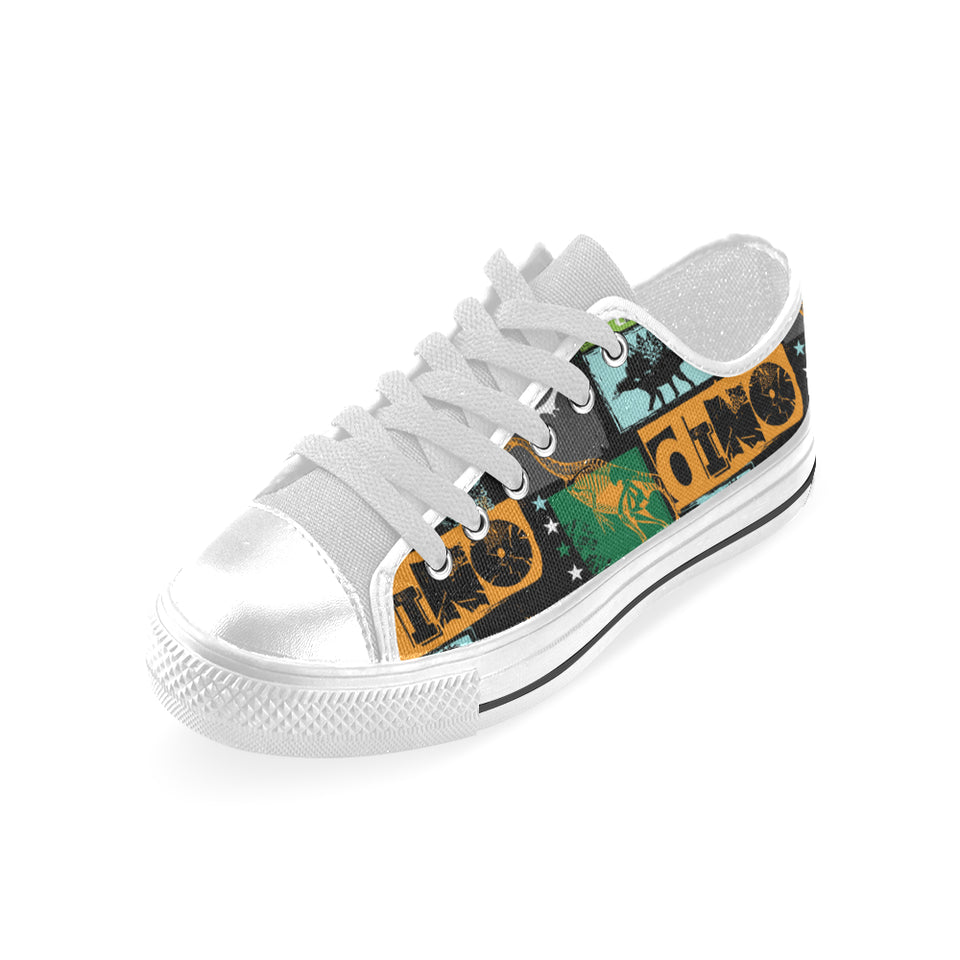 dinosaurs print pattern Men's Low Top Canvas Shoes White