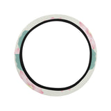 Pink lotus waterlily leaves pattern Car Steering Wheel Cover