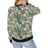 Toucan tropical green jungle palm pattern Women's Crew Neck Sweatshirt