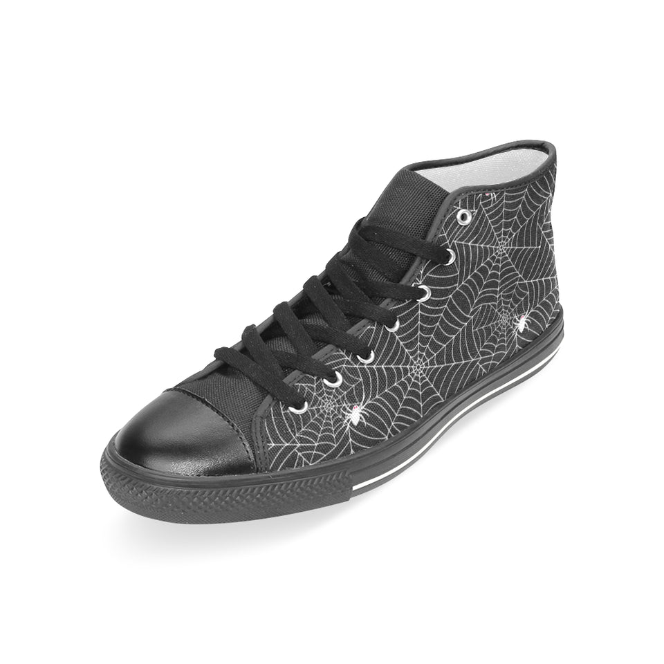 Spider web design pattern Black background white c Women's High Top Canvas Shoes Black