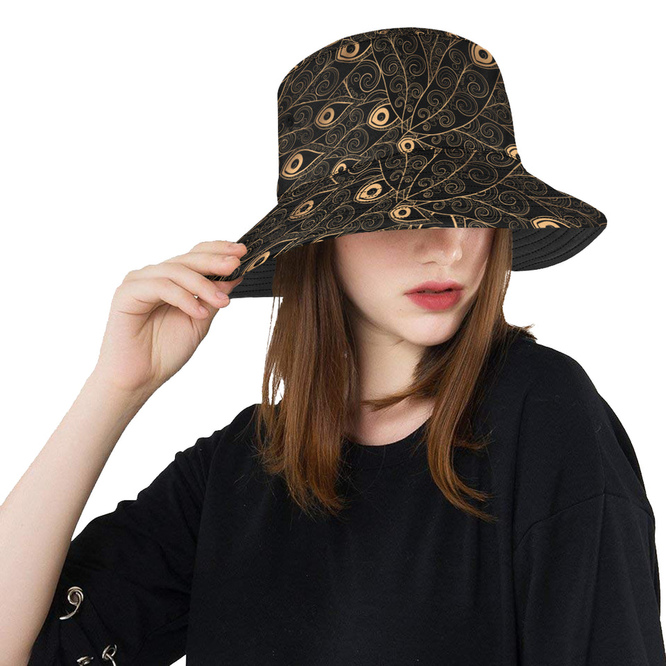 Gold peacock feather pattern Unisex Bucket Hat
