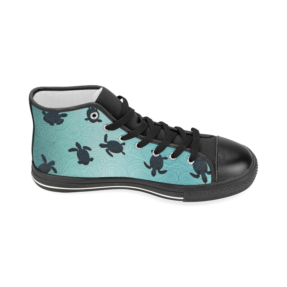 Sea turtle with blue ocean backgroud Women's High Top Canvas Shoes Black