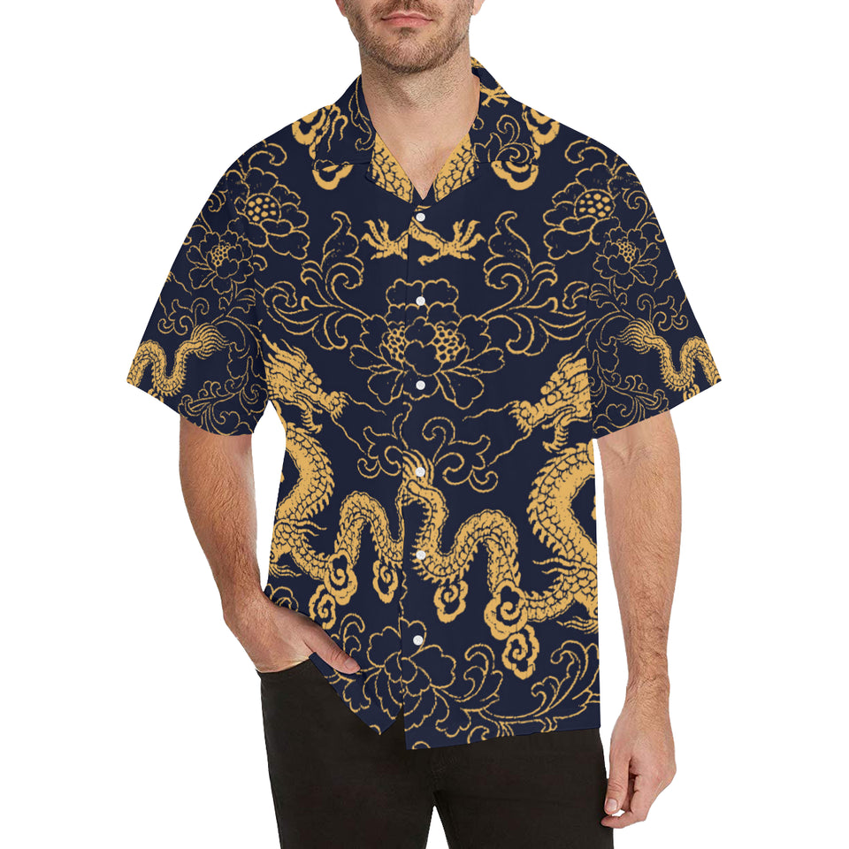 Gold dragon pattern Men's All Over Print Hawaiian Shirt