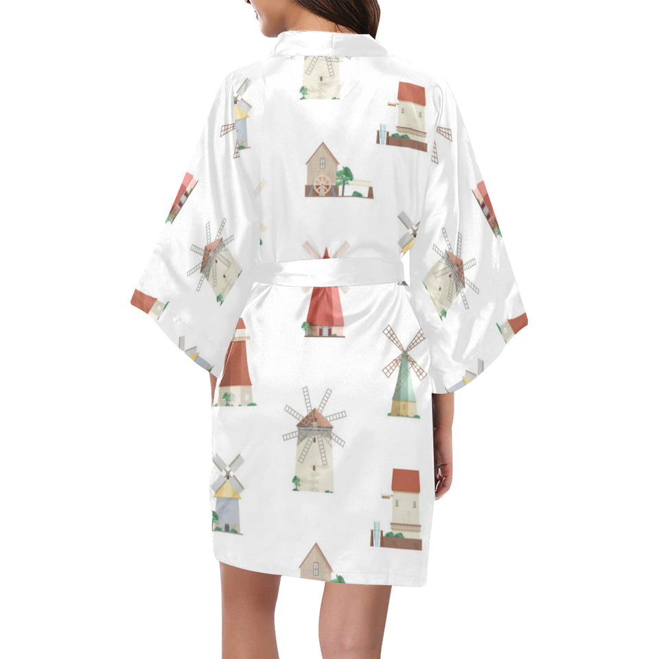 windmill design pattern Women's Short Kimono Robe