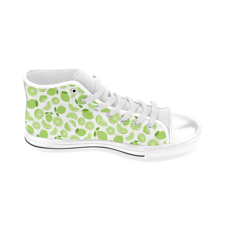 Lime design pattern Men's High Top Canvas Shoes White