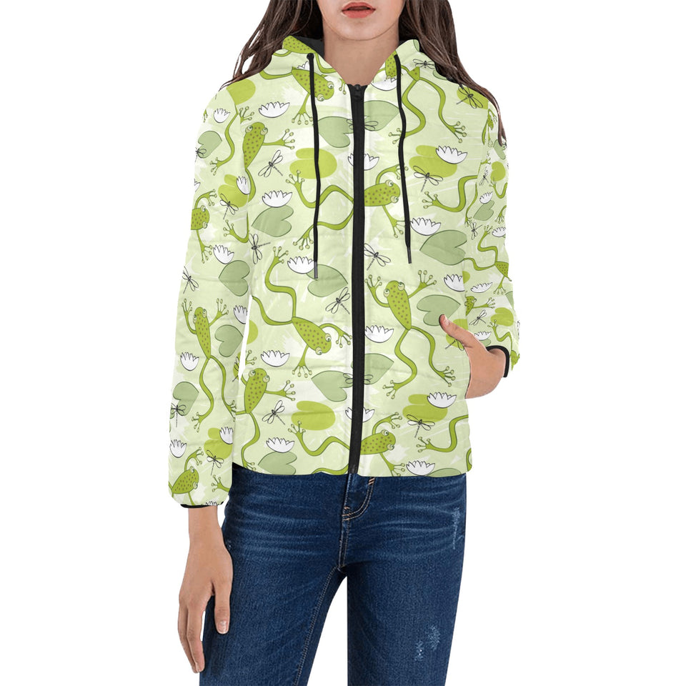 Cute frog dragonfly pattern Women's Padded Hooded Jacket