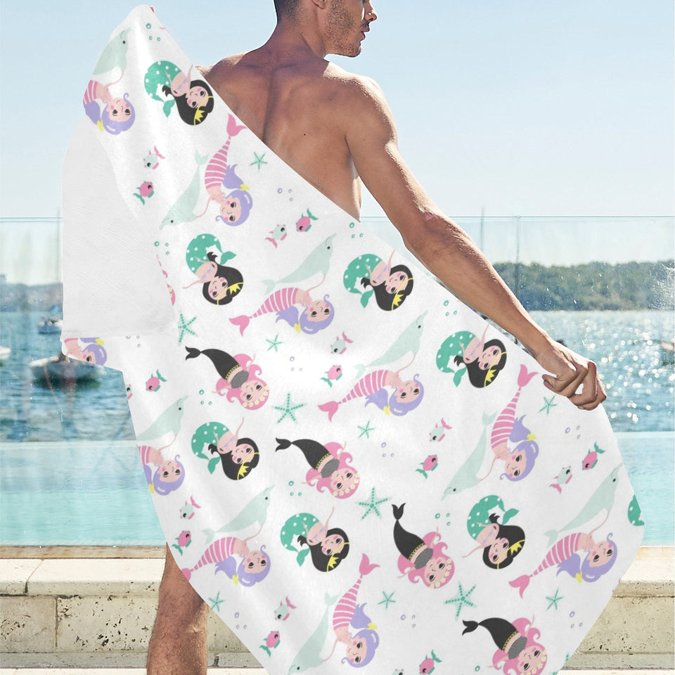 cute mermaid dolphin fish starfish pattern Beach Towel