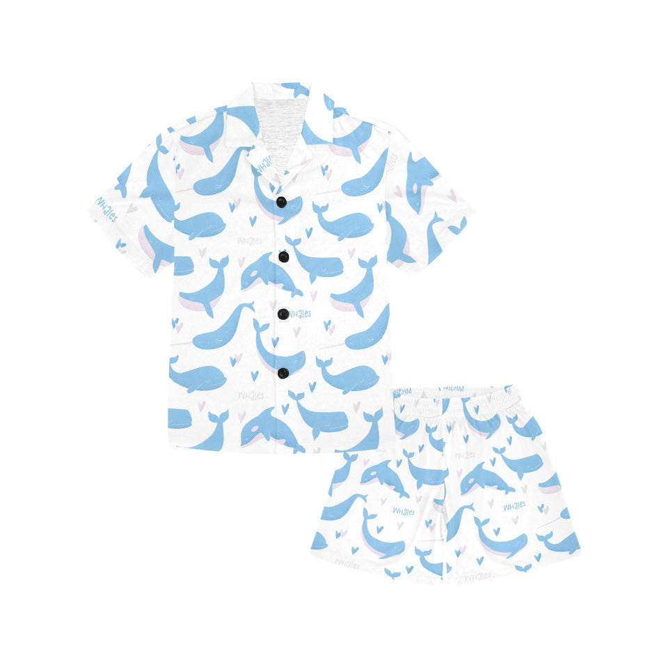 Blue whale pattern Kids' Boys' Girls' V-Neck Short Pajama Set