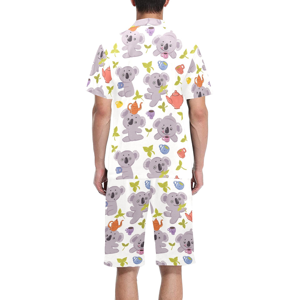 Cute koalas teapots tea Men's V-Neck Short Pajama Set