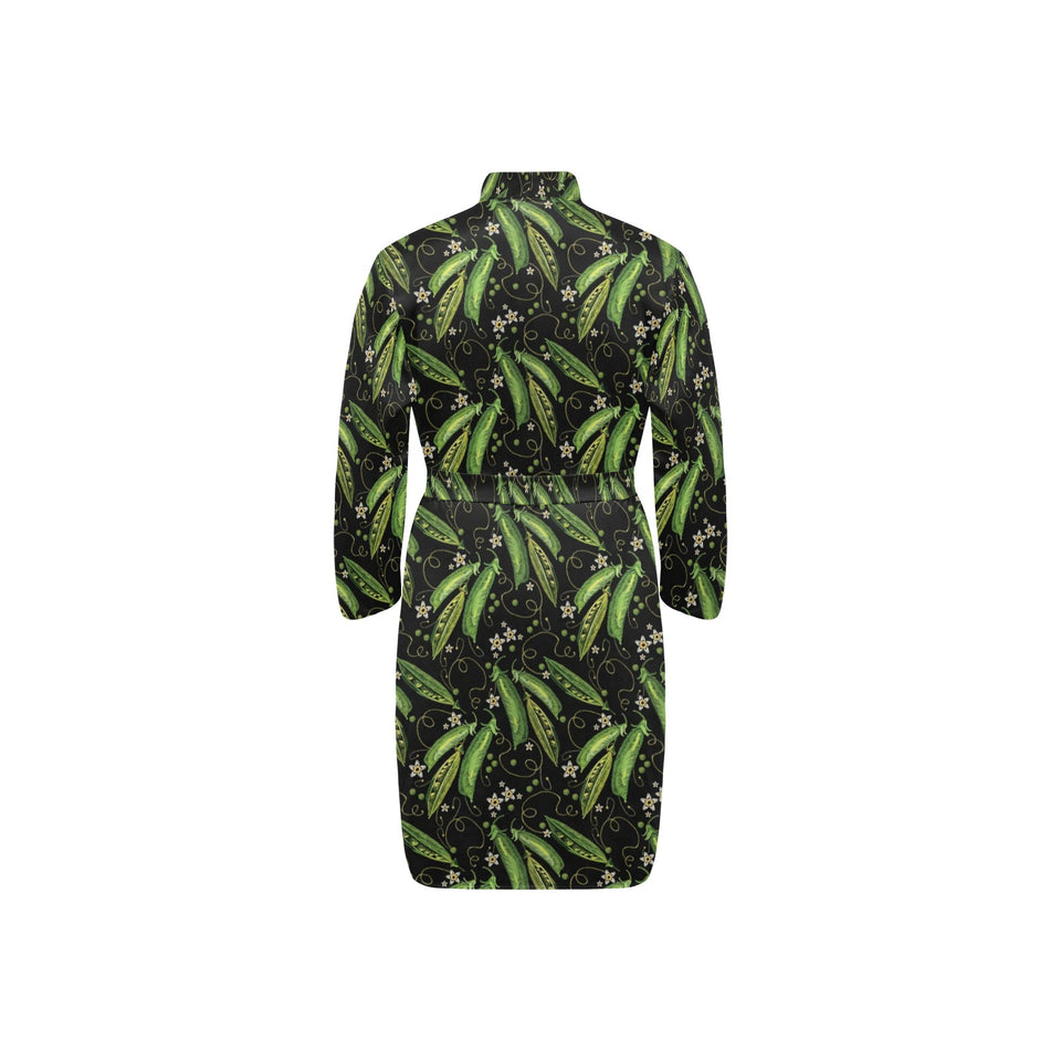 Green Peas Pattern Print Design 02 Men's Long Sleeve Belted Night Robe