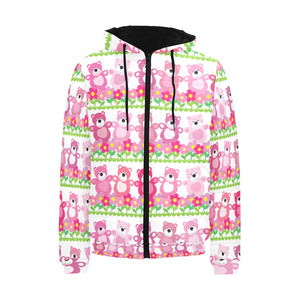 Teddy Bear Pattern Print Design 04 Men's Padded Hooded Jacket