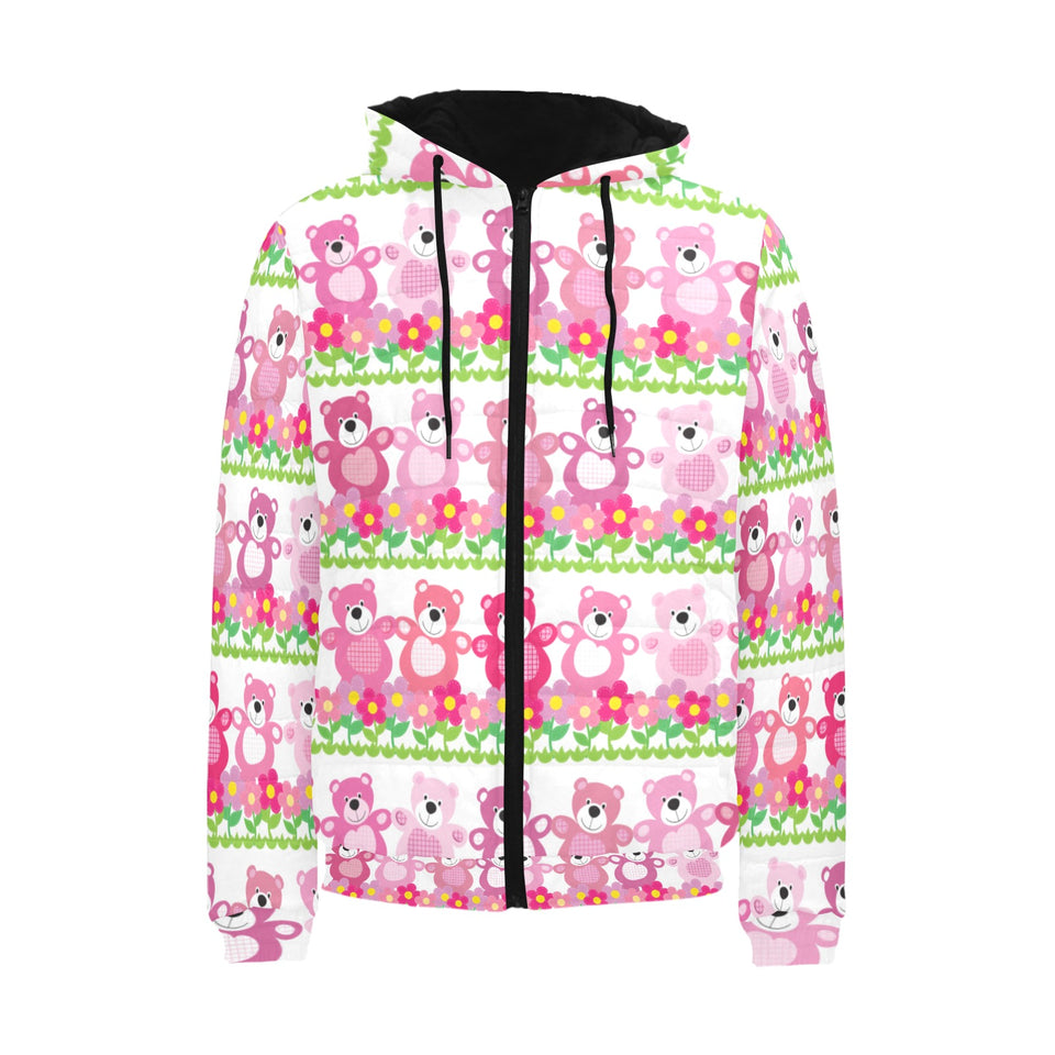 Teddy Bear Pattern Print Design 04 Men's Padded Hooded Jacket