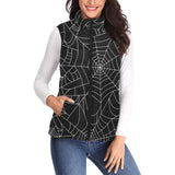 Spider web pattern Black background white cobweb Women's Padded Vest