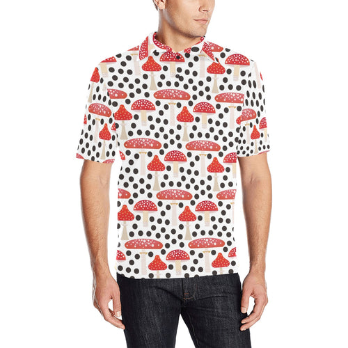 Red mushroom dot pattern Men's All Over Print Polo Shirt
