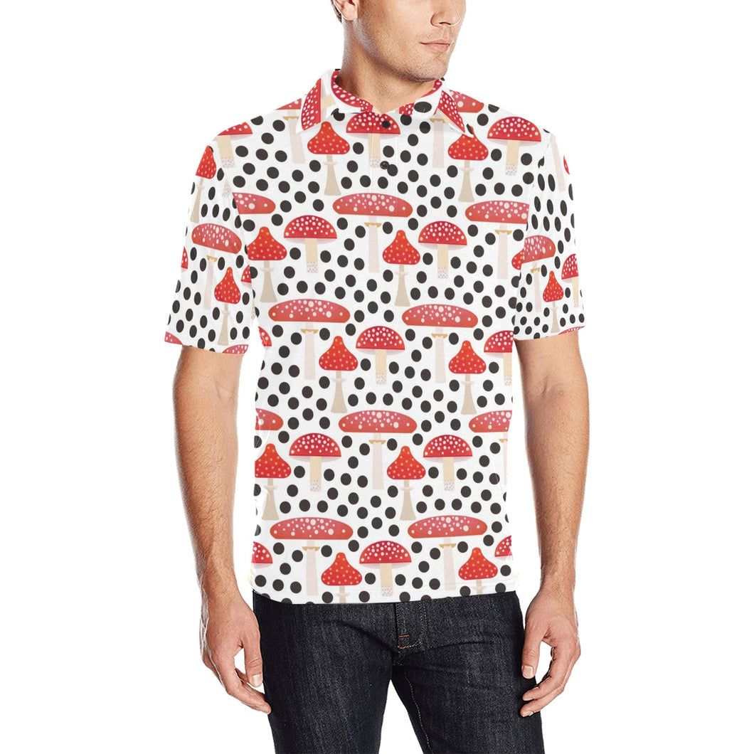 Red mushroom dot pattern Men's All Over Print Polo Shirt