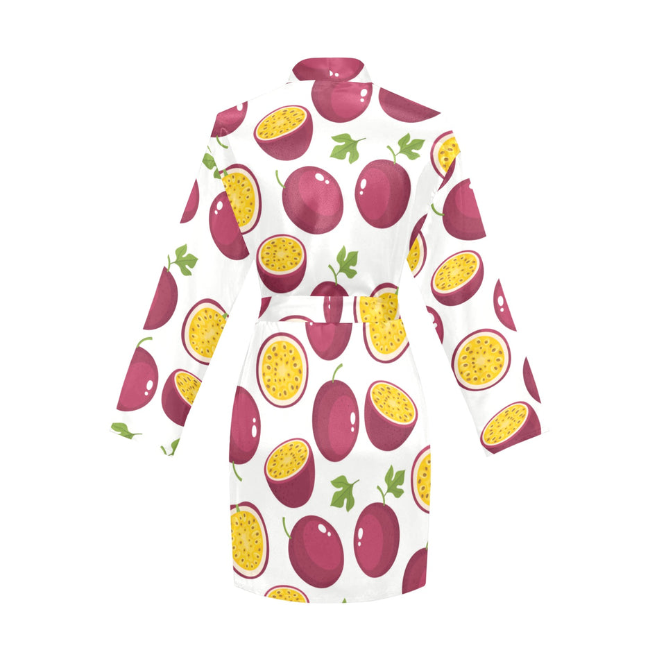 Passion fruit design pattern Women's Long Sleeve Belted Night Robe