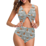 Beautiful deers Winter Christmas Chest Bowknot High Waisted Bikini Swimsuit