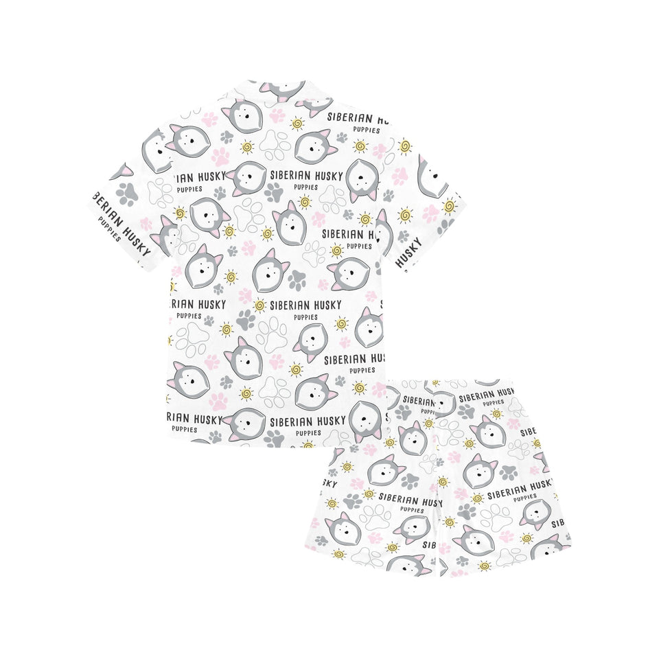 Siberian Husky design pattern Kids' Boys' Girls' V-Neck Short Pajama Set