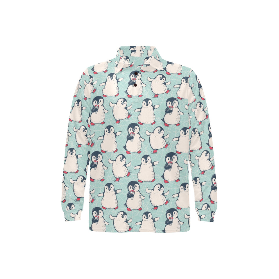 Cute Penguin pattern Men's Long Sleeve Polo Shirt