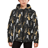 saxophone design pattern Kids' Boys' Girls' Padded Hooded Jacket