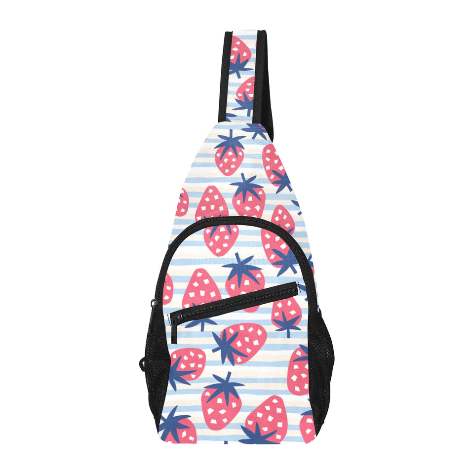 Strawberry pattern blue lines background All Over Print Chest Bag
