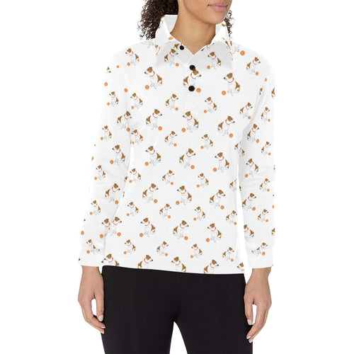 Jack Russel Pattern Print Design 05 Women's Long Sleeve Polo Shirt
