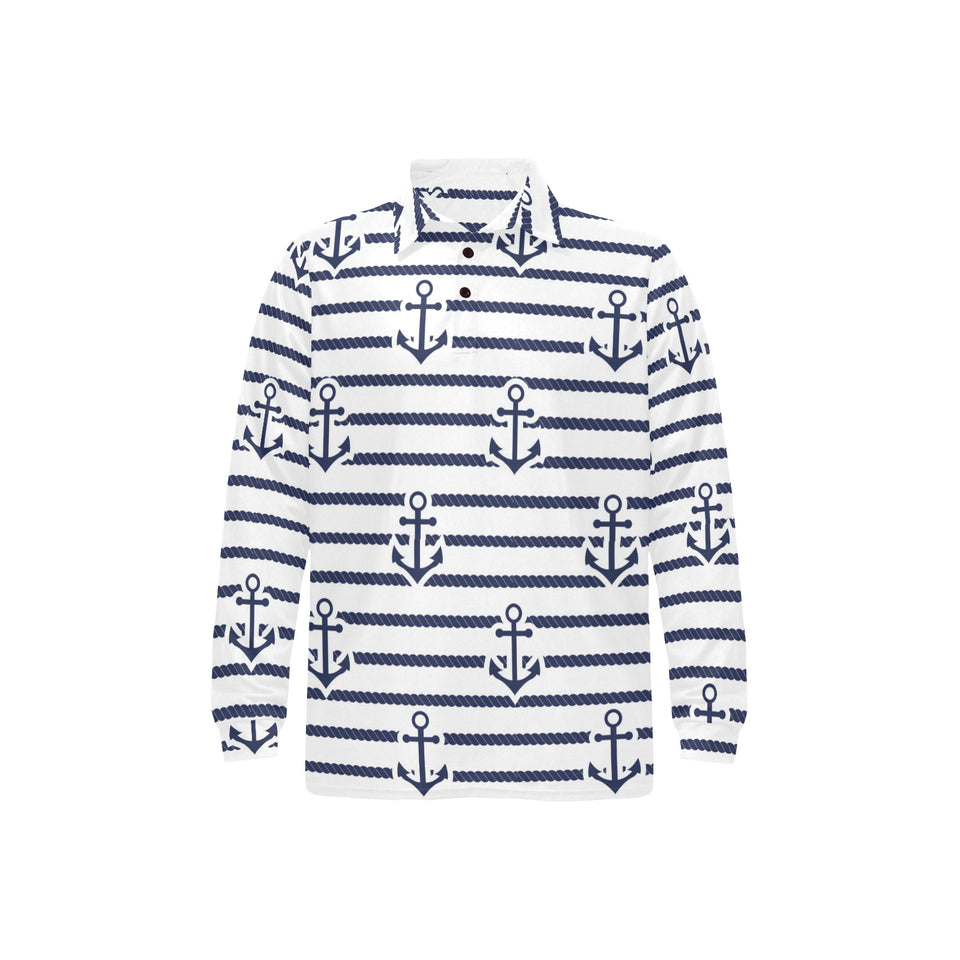 Anchor rope nautical pattern Men's Long Sleeve Polo Shirt