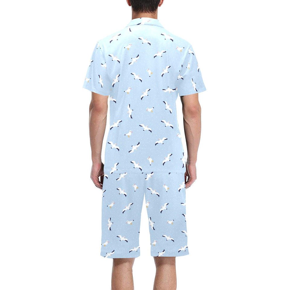 Seagull Pattern Print Design 02 Men's V-Neck Short Pajama Set