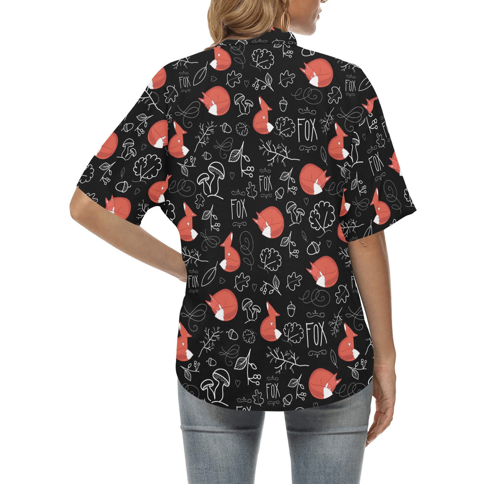 fox sleeping fox pattern Women's All Over Print Hawaiian Shirt