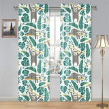 Cute sloths tropical palm leaves white background Gauze Curtain