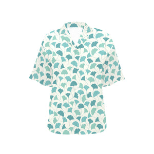 Green ginkgo leaves pattern Women's All Over Print Hawaiian Shirt