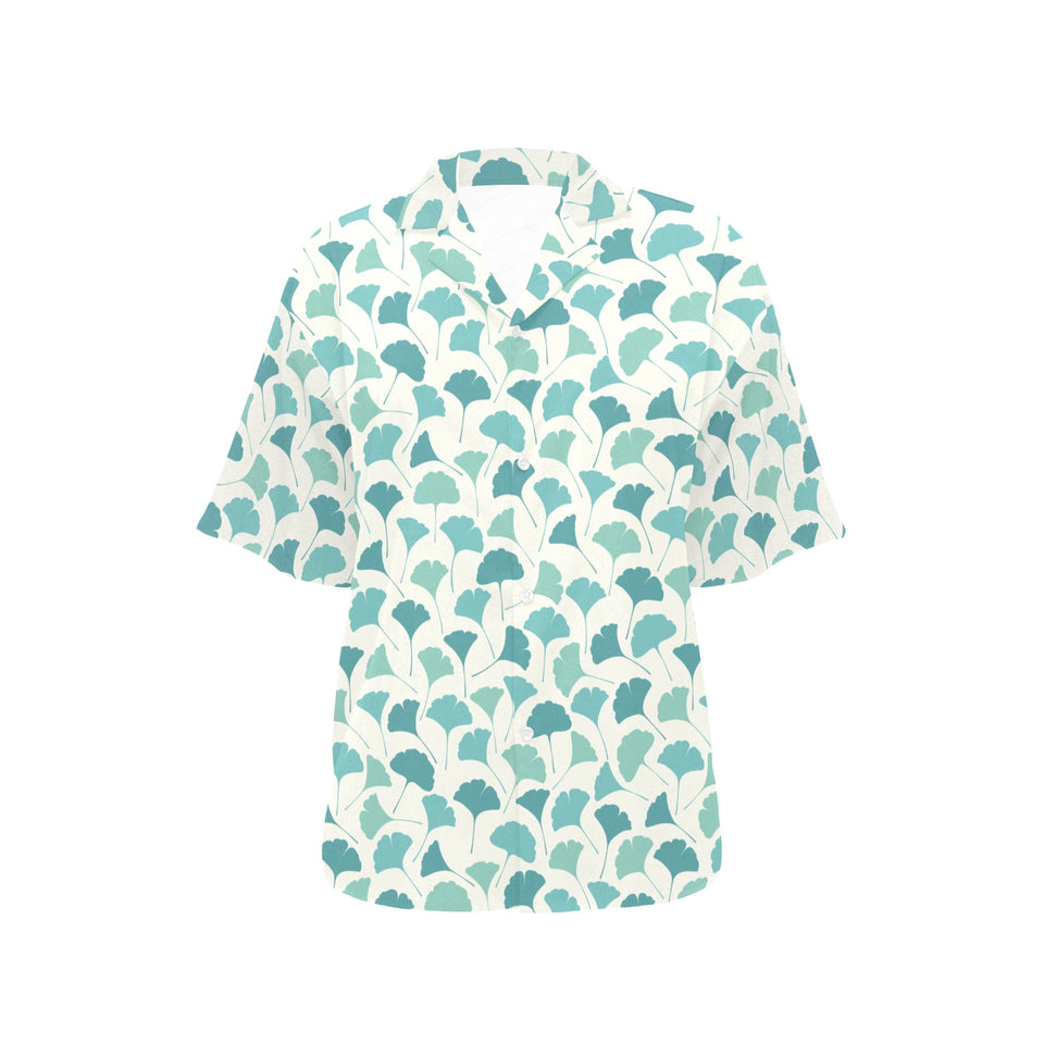 Green ginkgo leaves pattern Women's All Over Print Hawaiian Shirt