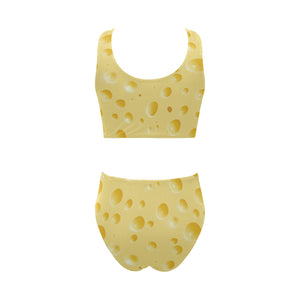 Cheese texture Chest Bowknot High Waisted Bikini Swimsuit