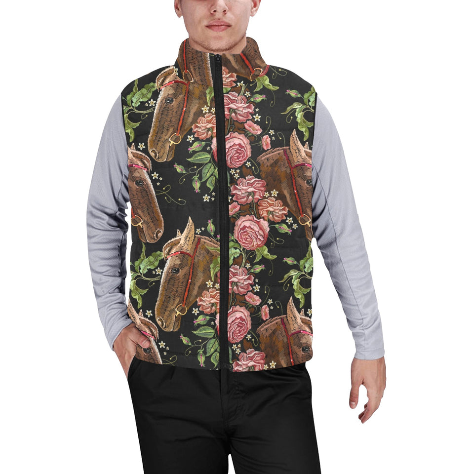 Horse head wild roses pattern Men's Padded Vest