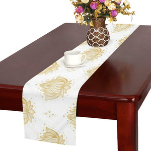 Gold Ornamental lotue waterlily symbol pattern Table Runner