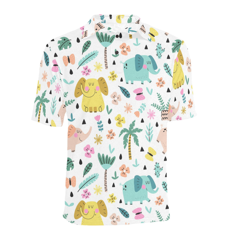 Cute elephants palm tree flower butterfly pattern Men's All Over Print Polo Shirt