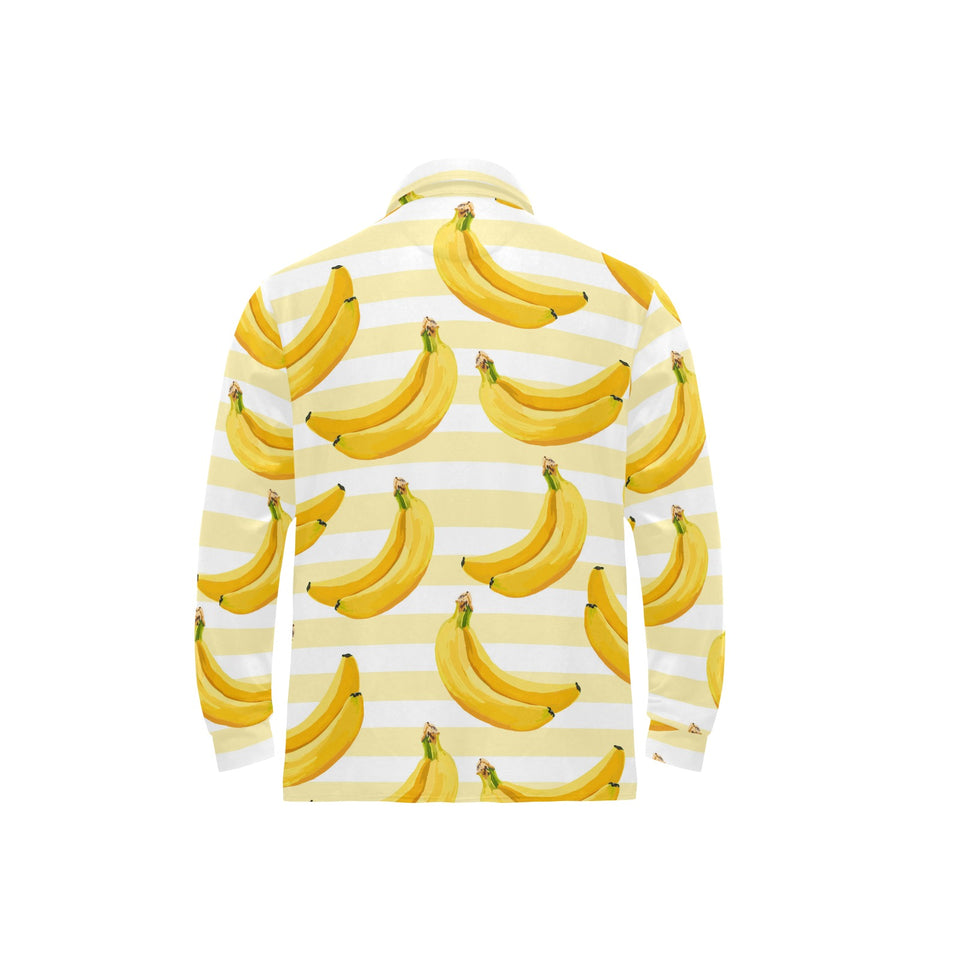 Banana pattern blackground Men's Long Sleeve Polo Shirt
