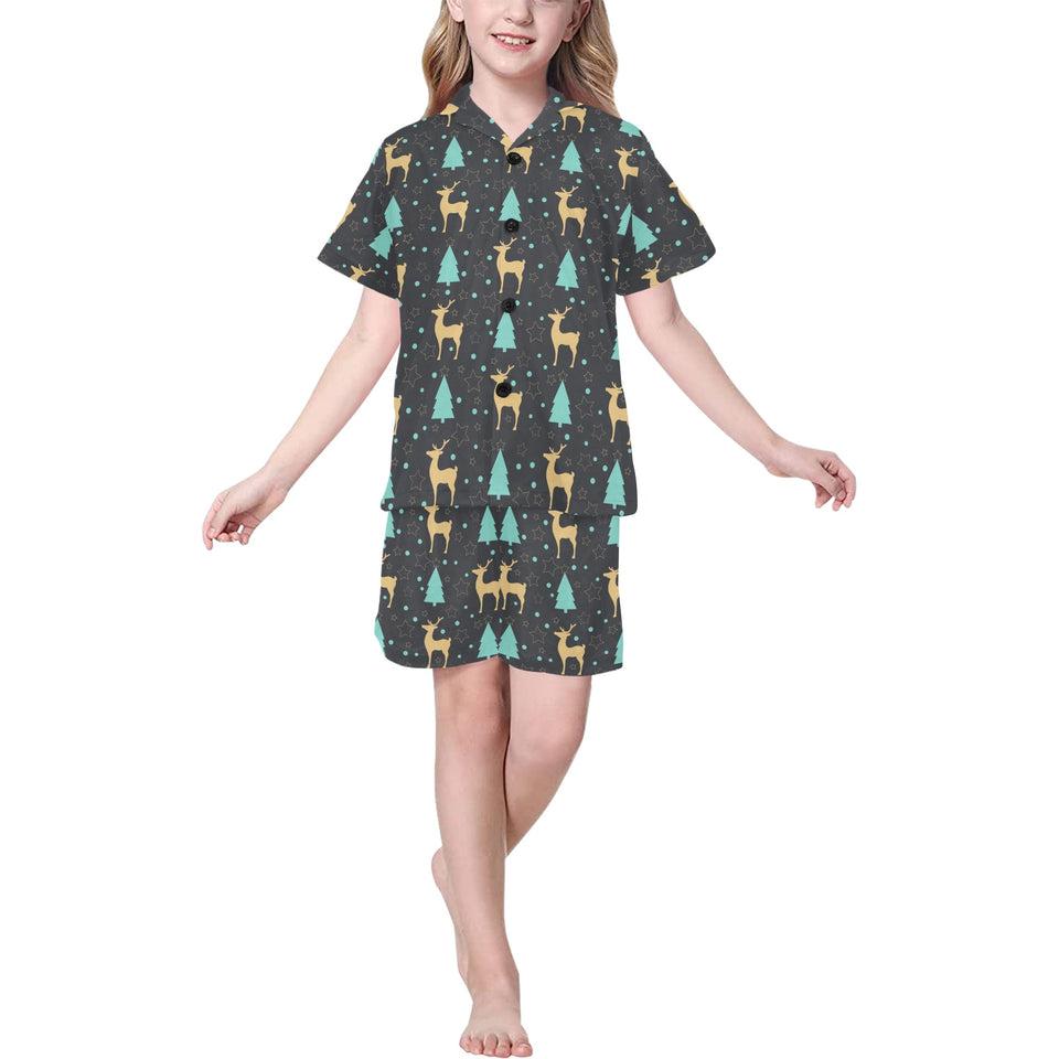 Deers star tree pattern Kids' Boys' Girls' V-Neck Short Pajama Set