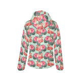 Beautiful flamingo tropical palm leaves hibiscus p Women's Padded Hooded Jacket