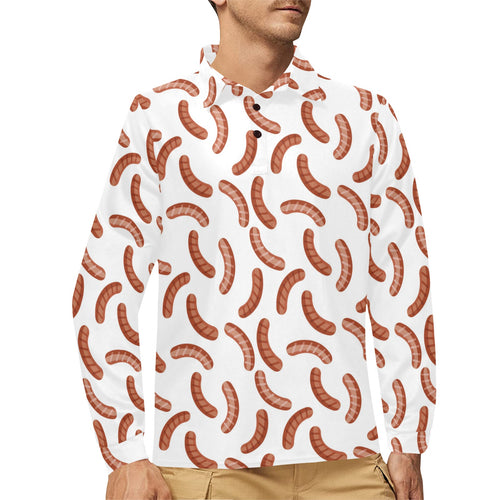 Sausage Pattern Print Design 04 Men's Long Sleeve Polo Shirt