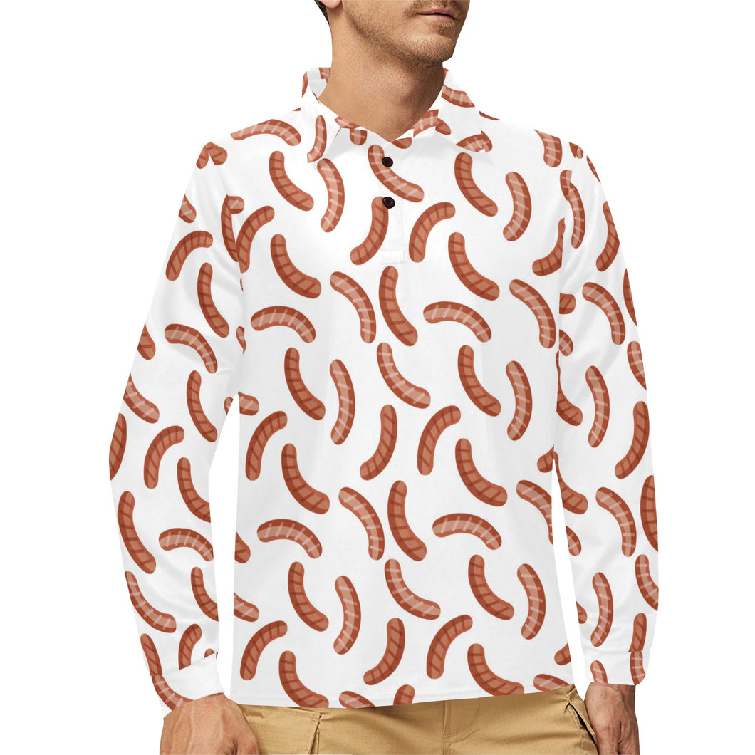 Sausage Pattern Print Design 04 Men's Long Sleeve Polo Shirt