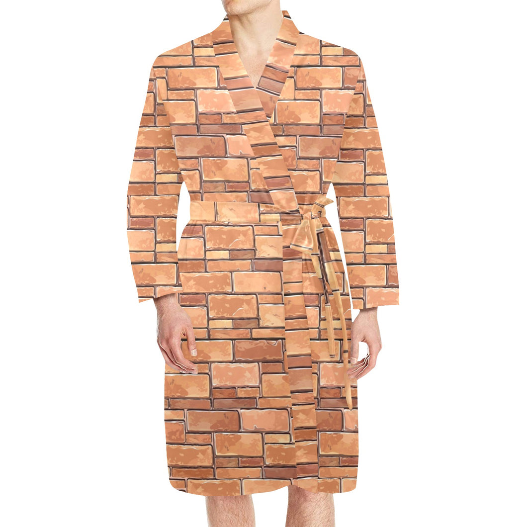 Brick Printed Pattern Print Design 04 Men's Long Sleeve Belted Night Robe