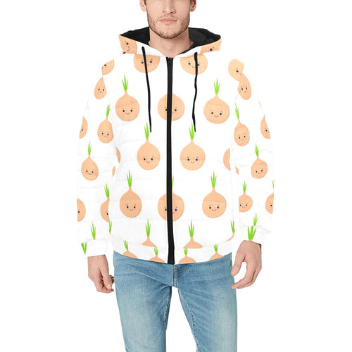 cute onions smiling faces Men's Padded Hooded Jacket