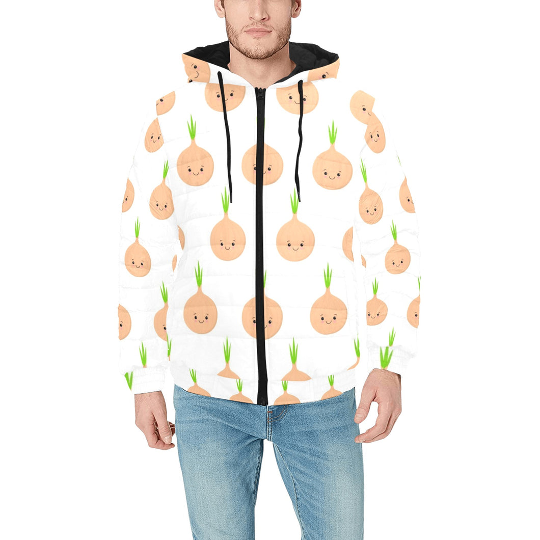 cute onions smiling faces Men's Padded Hooded Jacket
