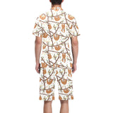 Sloths hanging on the tree pattern Men's V-Neck Short Pajama Set