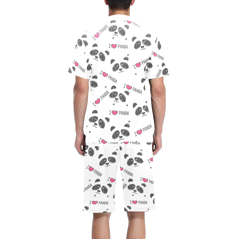 Hand Drawn faces of pandas pattern Men's V-Neck Short Pajama Set