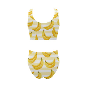 Banana pattern blackground Chest Bowknot High Waisted Bikini Swimsuit