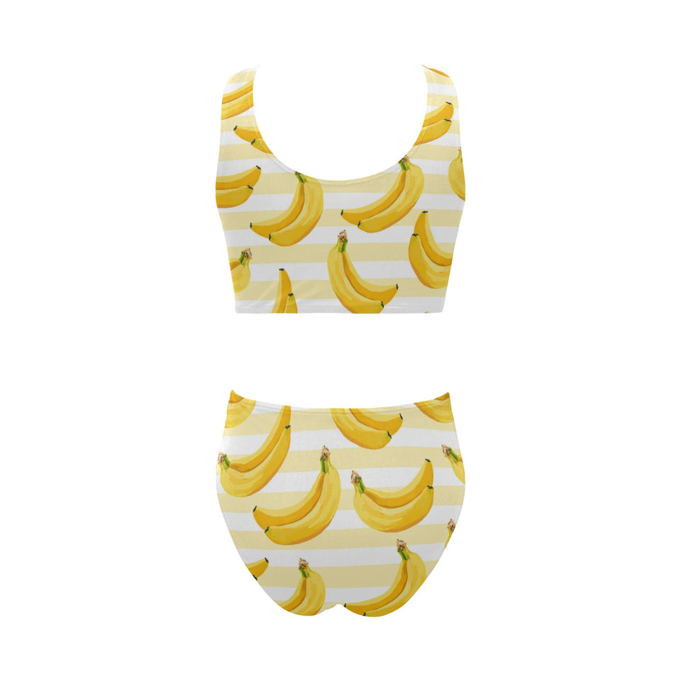 Banana pattern blackground Chest Bowknot High Waisted Bikini Swimsuit
